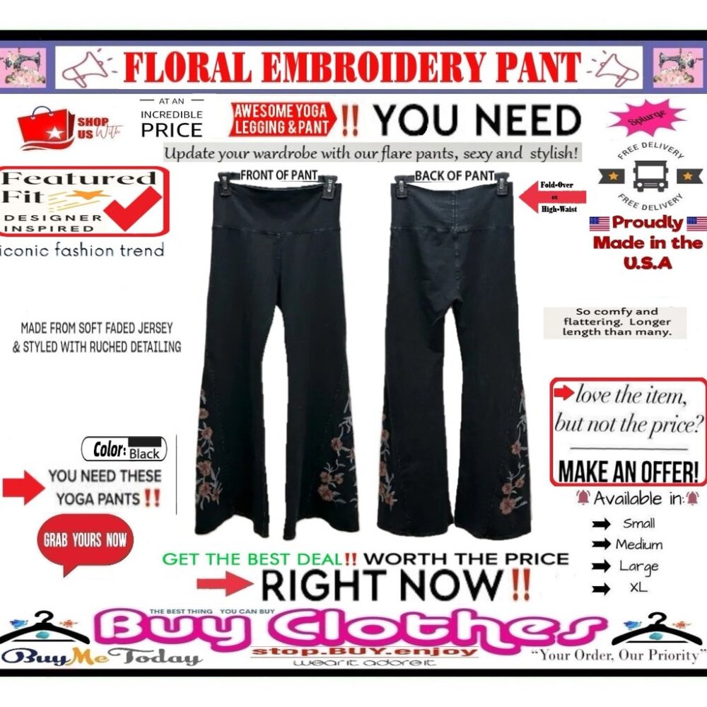 π BOTTOM Fold Embroidery π FLORAL β LEGGING PANT Waist FLARE Wash πΈ BUY NOWβ - Picture 15 of 16